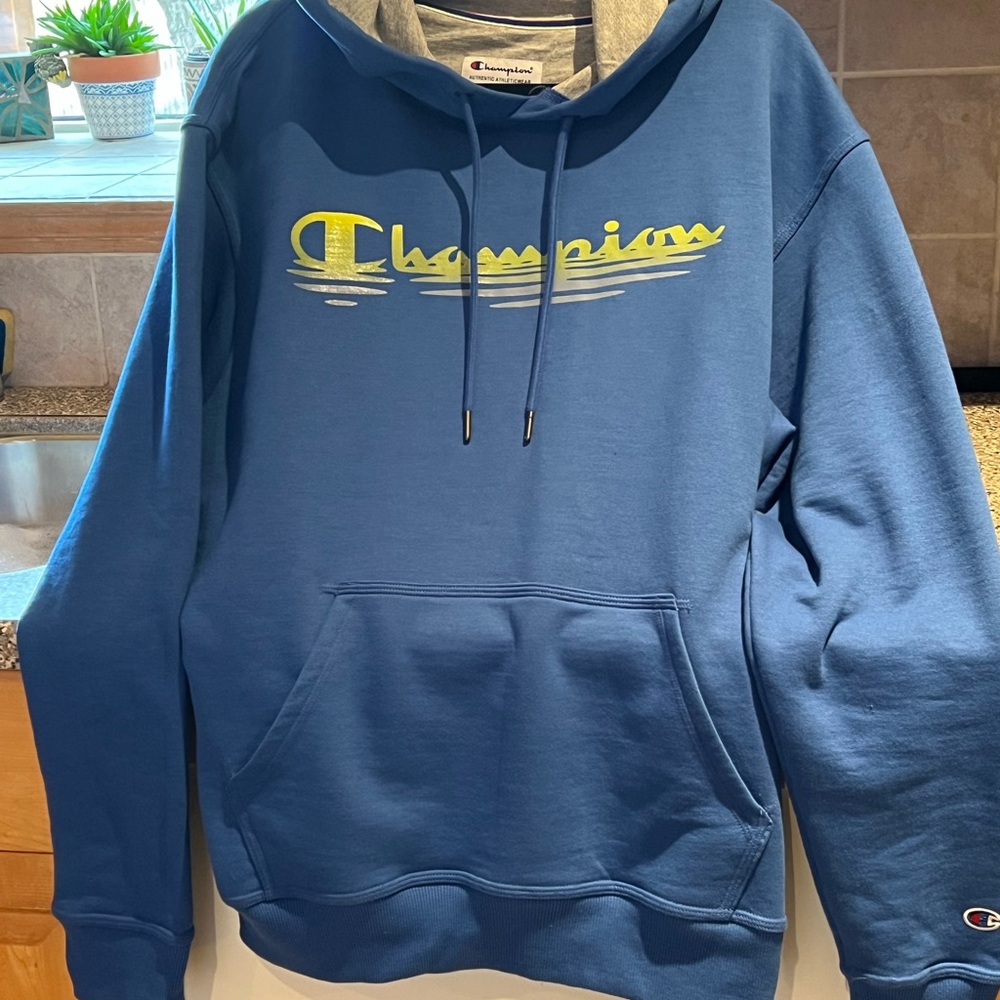 Champion Blue Hoodie with Yellow Logo